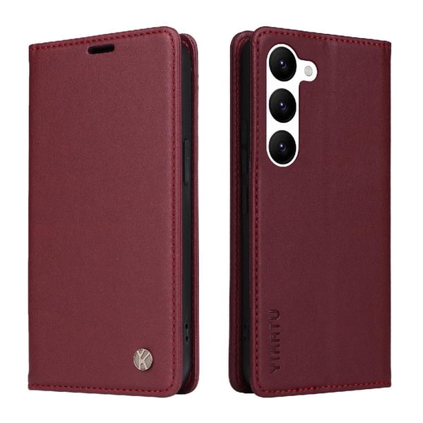 Funda Billetera de Cuero para Samsung Galaxy S23 con Tarjetero y Soporte - Tapa Magnética Rojo