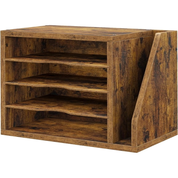 Wooden Mail Organizer, Desk Organizer with 3 Adjustable Shelves