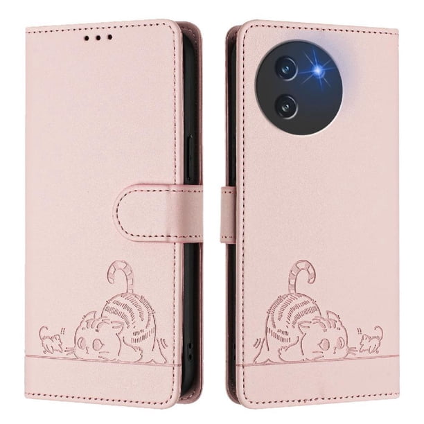 Funda tipo cartera FOXDOCK para Doogee Note 59 con soporte, ranuras, RFID, diseño de gato