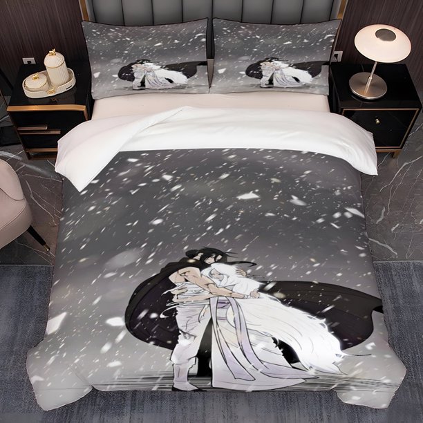 3pcs Snowy Hug North Sword Martial Arts Pattern | Korean-Inspired Bedding Set with Duvet Cover and Two Pillowcases Multicolor Print