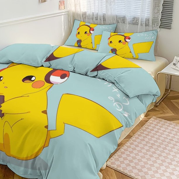 Pik_achu Print Bedding Set Pattern Duvet Cove Set 3 Pieces 1 Quilt Cover And 2 Pillowcases for Women Men Teens