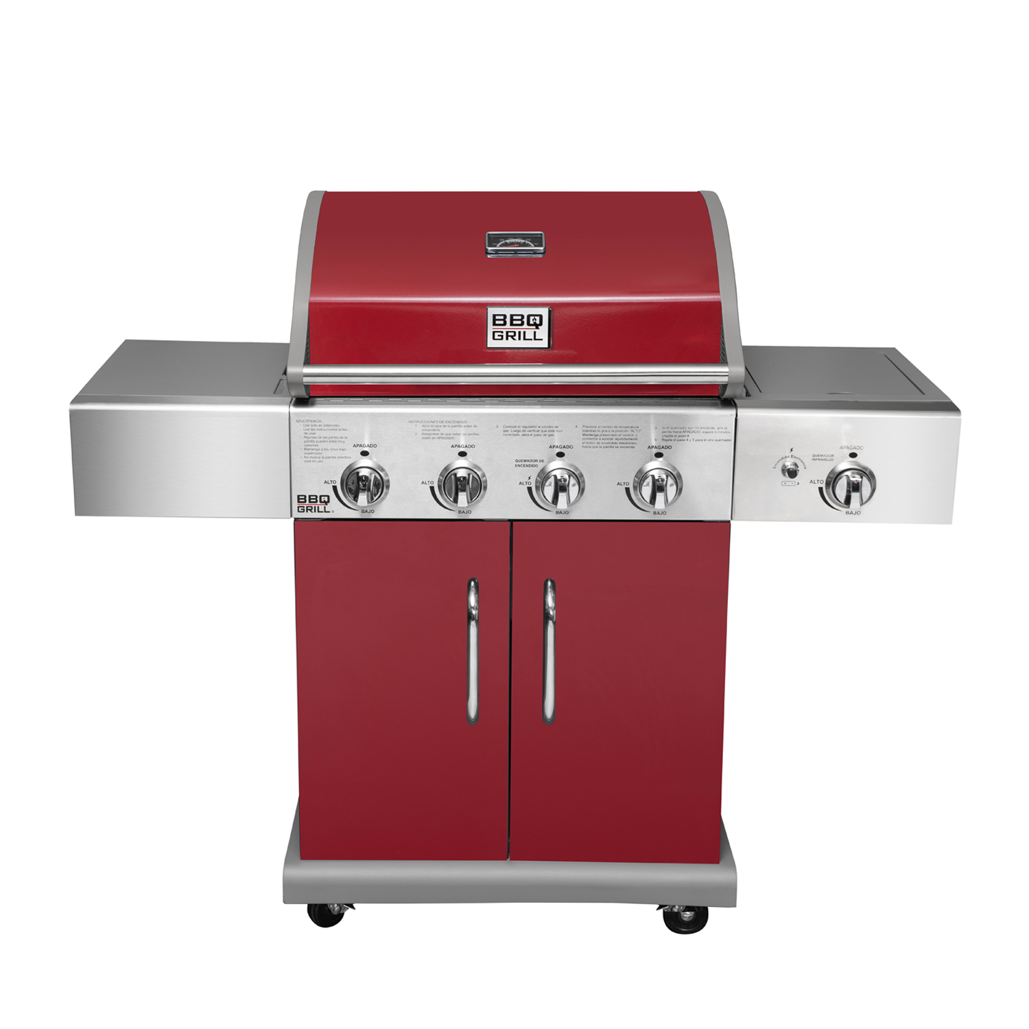 Bbq Grill - Parrilla Gas Texas Roja 4 Quemadores + Quemador