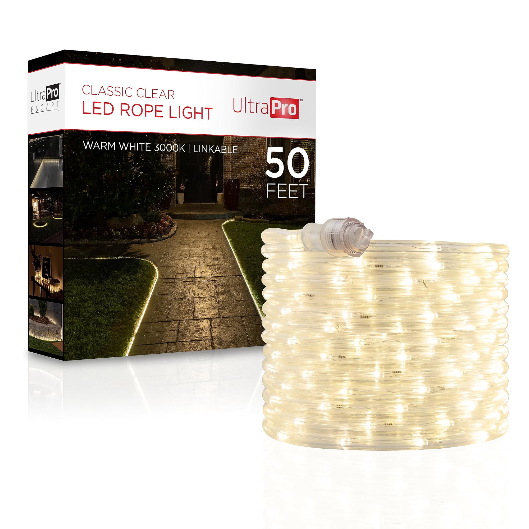 Luces Led En Forma De Cuerda Ultrapro De 50 Pies, Blanco Cálido, 3000 K, Para Interiores Y Exteriores
