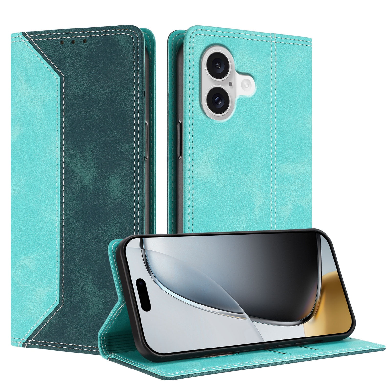 Funda Foxdock Para Iphone 17 De Cuero Premium Bicolor Con Ranuras Rfid, Carcasa Tipo Billetera Antigolpes Y Soporte Plegable