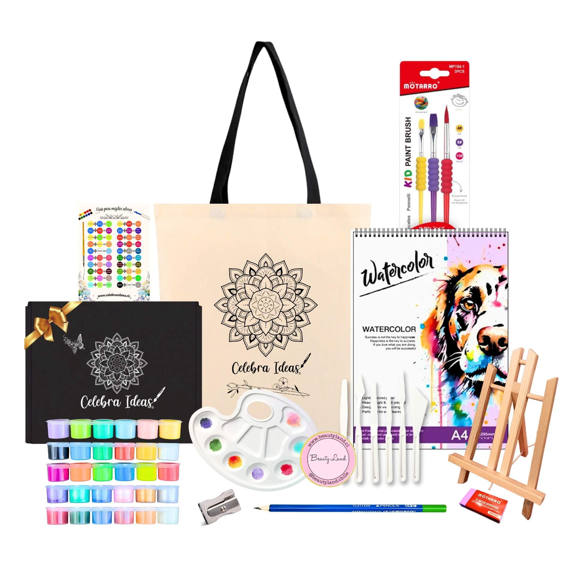 Celebra Ideas - Set Kit De Arte Témperas 30 Tonos Metal Pastel Flúor Purpurina Clásicas
