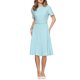 thumbnail image 1 of Vestido de Trabajo en Línea A de INSPIRE CHIC para Mujer, Manga Corta, Cuello Redondo, Vestidos con Volantes y Cinturón, M Azul Claro, 1 of 5