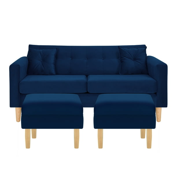 Sofa New Retro 3c + 2 Pouf Felpa 05 Azul Marino