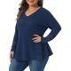 thumbnail image 4 of Agnes Orinda Conjuntos de Halloween para Mujeres Blusas de Talla Grande con Encaje y Malla de Manga Larga Textura Cuello en V Suelto Blusa Casual de Gofre 4X Azul Marino, 4 of 6