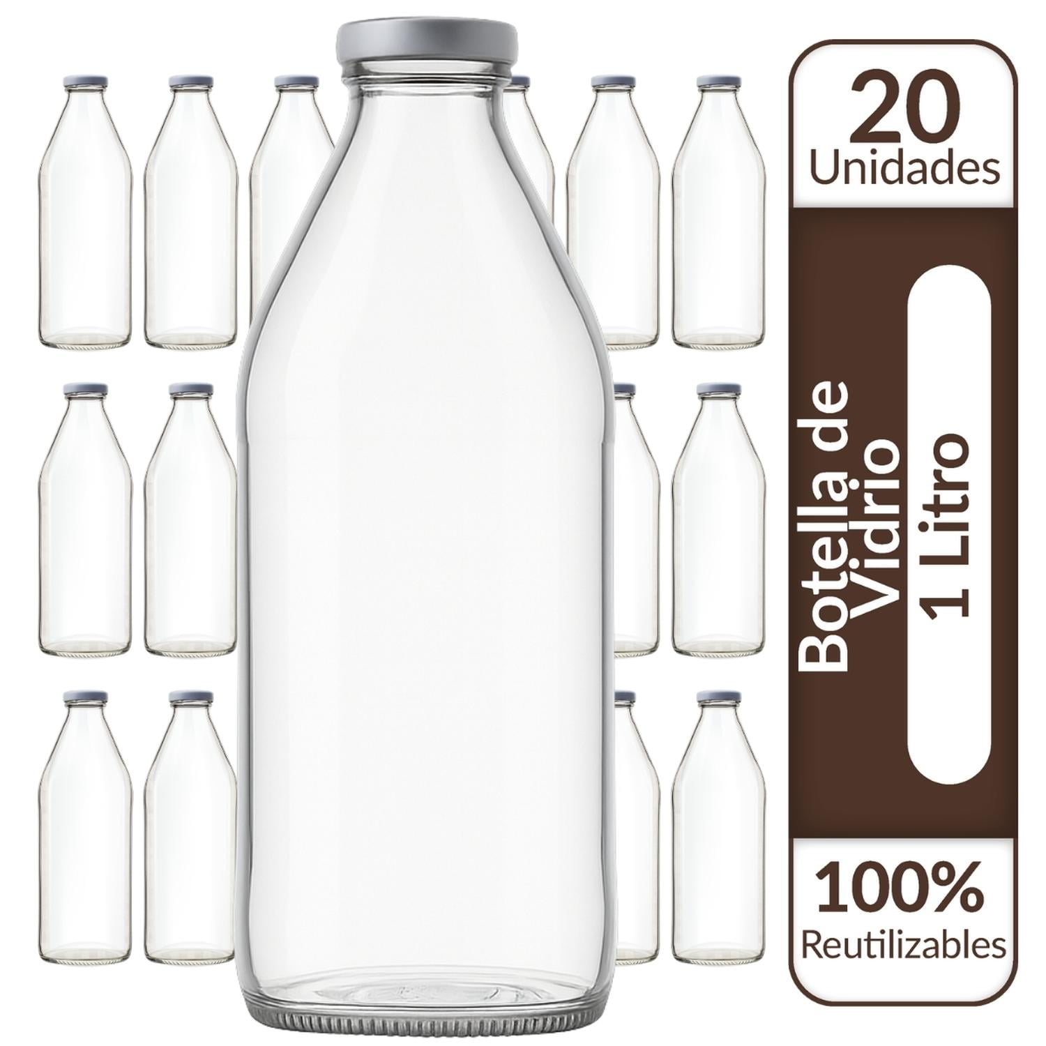 Genérico - Botellas De Vidrio Lechera Jugos 1l 1000 Ml C/tapa - Pack 20