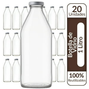 Genérico - Botellas De Vidrio Lechera Jugos 1L 1000 Ml C/Tapa - Pack 20