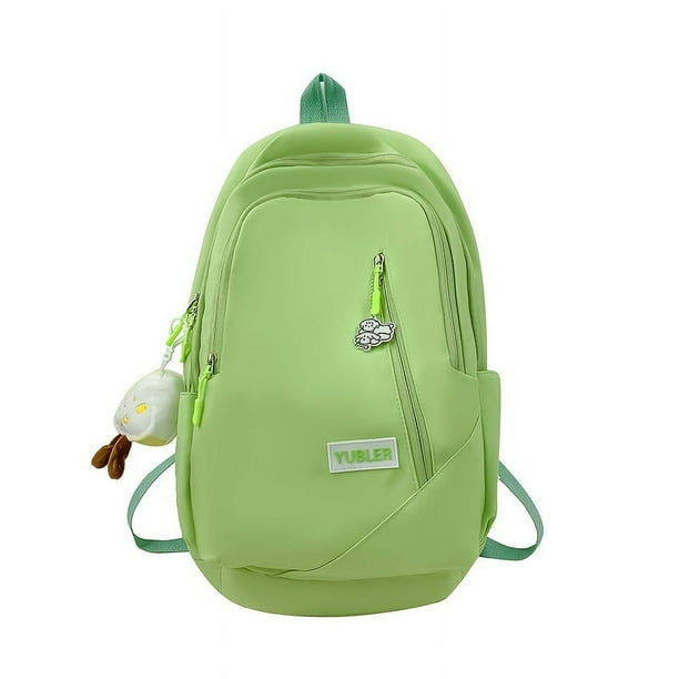 1pc Simple Solid Color Backpack With Cute Pendant, Junior High School Schoolbag Large Capacity Travel Backpack, Simple College Students Backpack