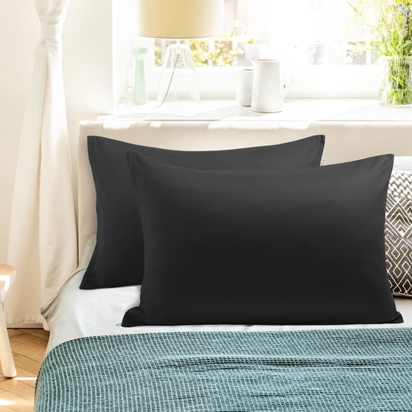PiccoCasa 2 Paquete de Fundas de Almohada de Algodón Egipcio con Cierre de Cremallera Estándar Negro