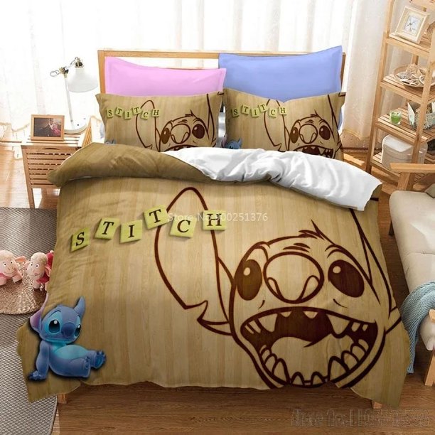 x1555 Bed SheetsLilo & Stitch Lovely Cartoon Love Child Duvet Cover Set HD Comforter Cover Bedclothes for Kids Bedding Sets Bedroom Decor 3-Piece Bedding Set (1 Duvet Cover + 2 Pillow Shams) nj1555