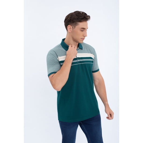 Polera Piqué Líneas Bicolor Hombre Algodón Primavera verano 0186
