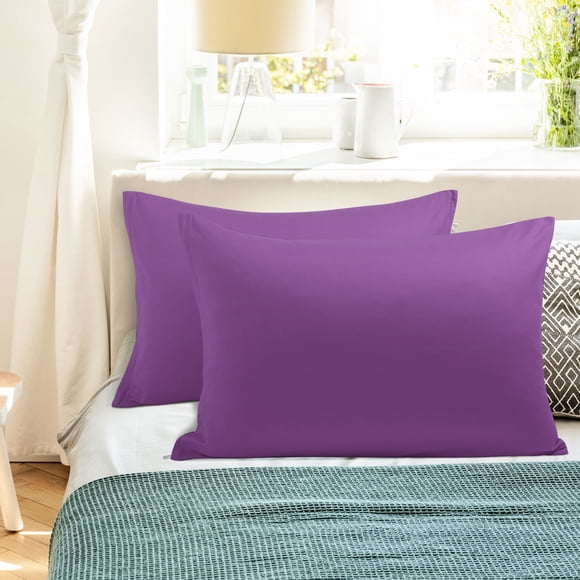 PiccoCasa 2 Pack Fundas de Almohada de Algodón Egipcio con Cierre de Cremallera Queen Púrpura Oscuro