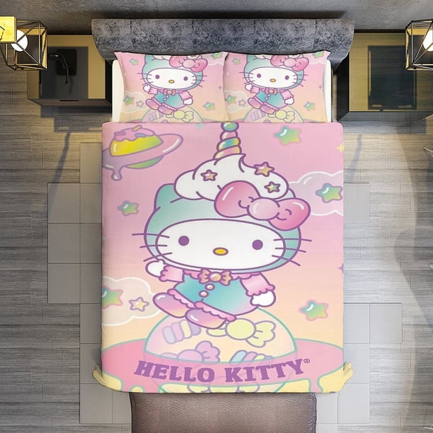 Hello Kitty Art Comforter Twin SizeComforter Set for Kids Girls3Pcs Bedding Set Printed Comforter with 2 PillowcasesDown AlternativeSoft and Lightweight Bed Sheets