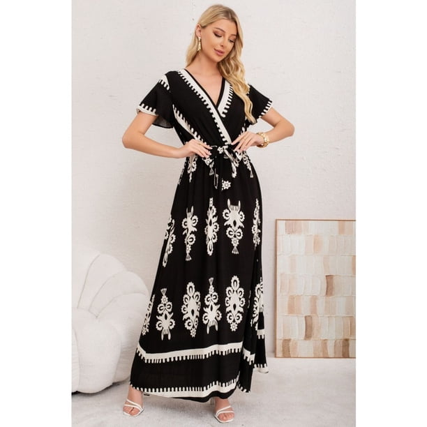 Maxi Vestido Largo Mujer Cruzado Estampado Casual Eventos 3383