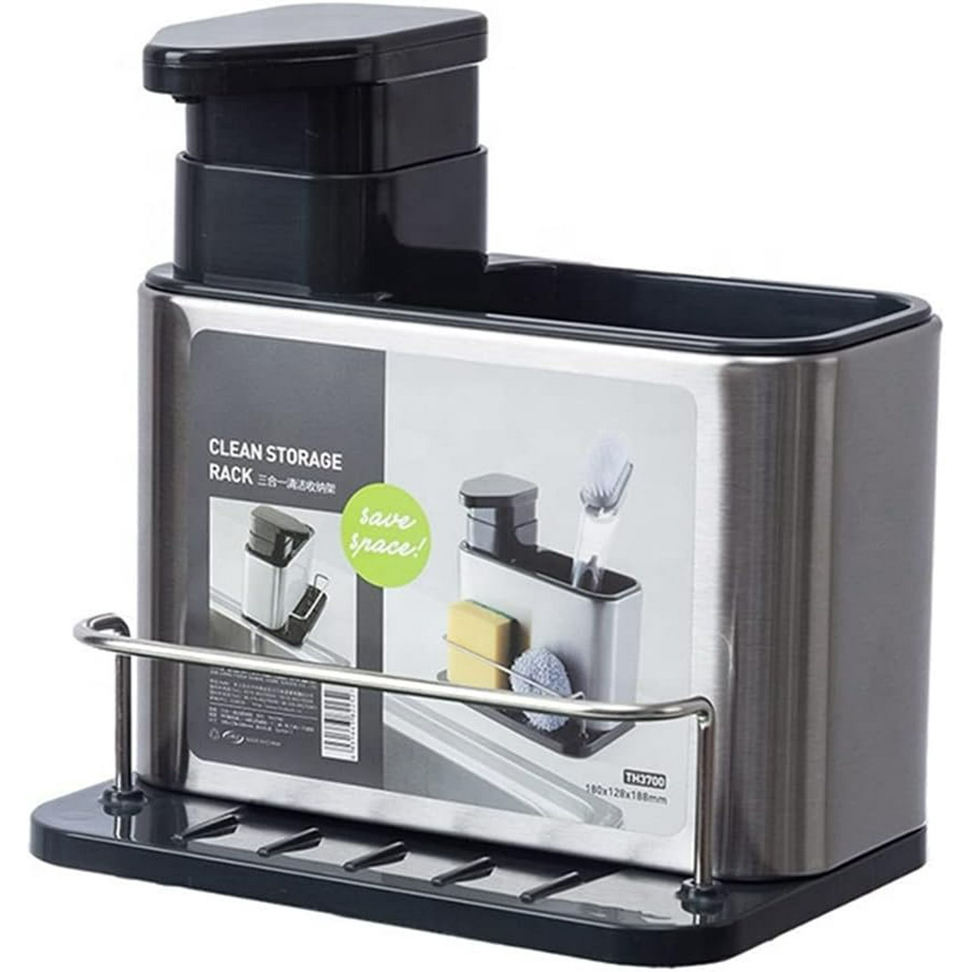 Wakeshome - Dispensador De Lavalozas Jabón Y Porta Esponja Organizador 3 En 1