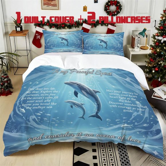 3pcs "to My Serene Soul" Illustrated Printed Bedding Set Soft Duvet Cover with 2 Pillowcases All Season Comfort