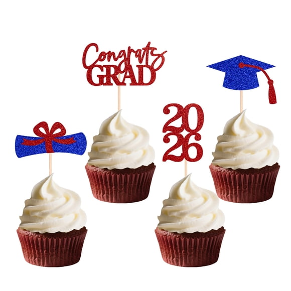 Decoraciones para Cupcakes de Graduación SakFestivo 36 Piezas Rojo y Azul