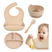 Genérico - Set De Alimentación 4 Pzs Para Bebe Silicona Anti-Deslizante Beige
