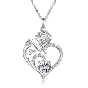 Collar Heshpaws Birthstone Rose Flower Heart 18+2"" Plata 925 Mujer