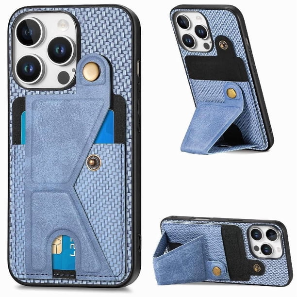 Funda Resistente para iPhone 16 Pro con Tarjetero y Soporte, Diseño Magnético Azul