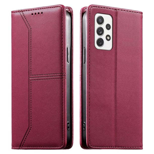 Funda tipo cartera con bloqueo RFID para Samsung Galaxy A72 4G/5G cubierta magnética de cuero con tapa y soporte Rojo