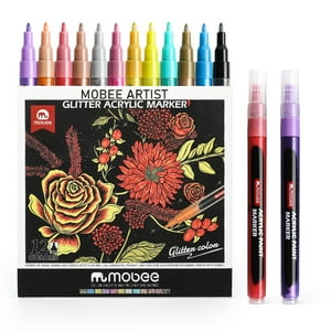 Mobee - Lápices Marcadores Acrílicos Tipo Posca 12 Colores Glitter