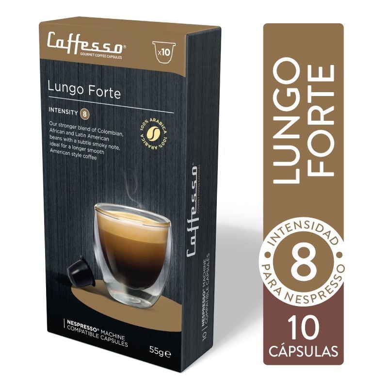 Capsulas Cafe Lungo Forte Intensity 8 Compatible Con Nespresso 10 un Caffesso