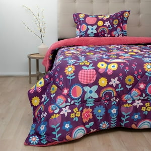 Plumón Estampado Deluxe Sherpa Kids 1.5 Plazas / Flores Morado – Doral