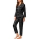 thumbnail image 4 of INSPIRE CHIC Conjunto de Pijama de Satén para Mujer Camisa de Dormir de Manga Larga con Botones y Pantalones con Ribete en Contraste Cuello con Solapa Ropa de Casa L Negro, 4 of 7