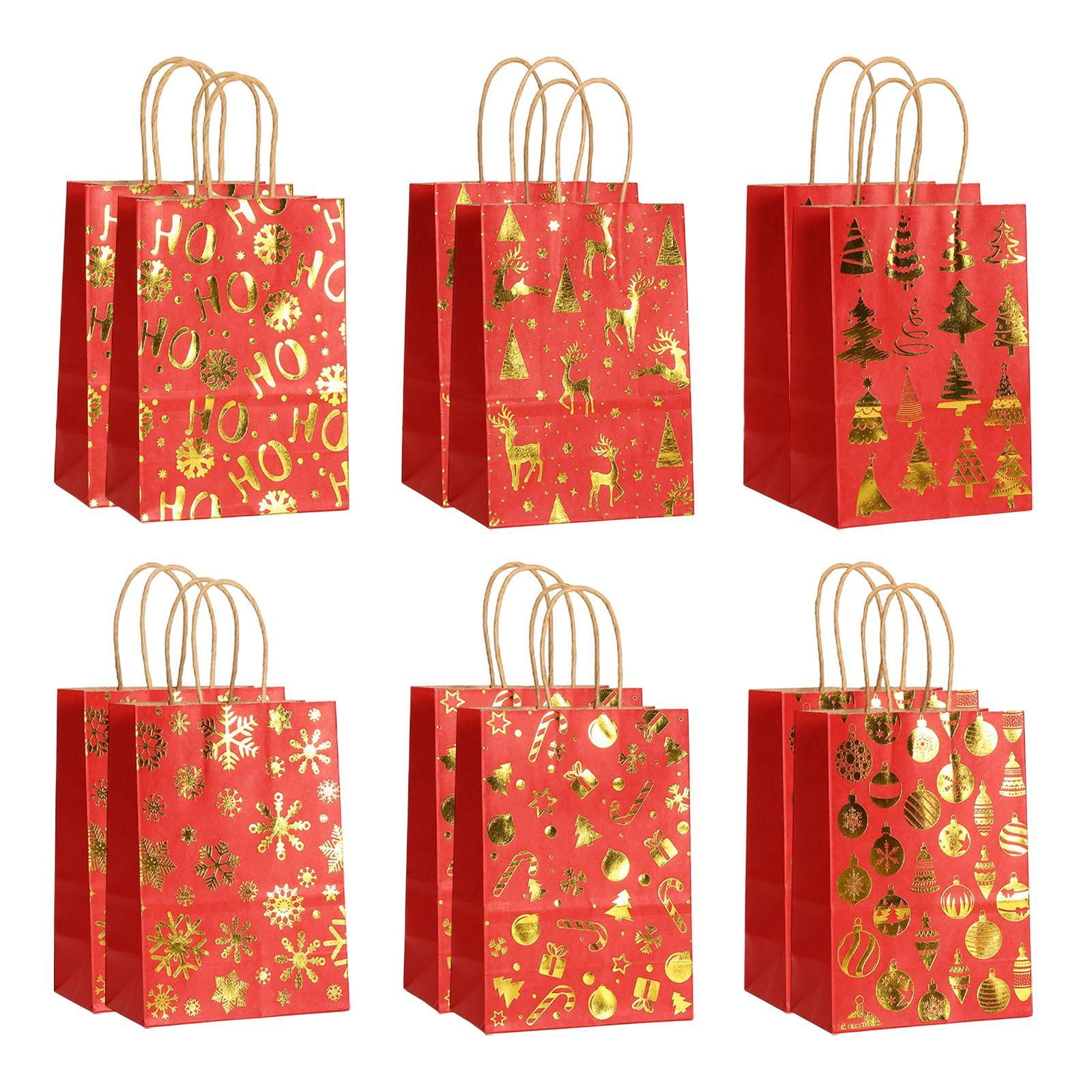 Magideal - 12 Bolsas De Regalo Con Asas, Bolsas De Compras Profesionales De Color Rojo Y Dorado Para Regalos, Celebraciones Navideñas, Acción De Gracias Y Bodas.