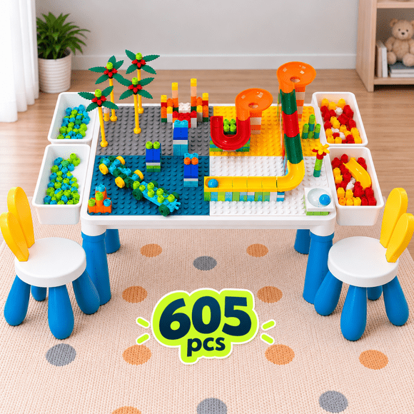 Mesa Didáctica Infantil 2 Sillas Bloques De Construcción