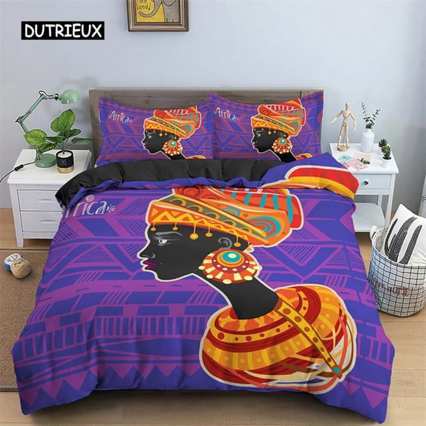 x2283 Bed SheetsDuvet Cover African Woman Theme for Women Children Microfiber Exotic Comforter Cover Ethnic Afro Bedding Set Room Decoration 3-Piece Bedding Set (1 Duvet Cover + 2 Pillow Shams) nj228