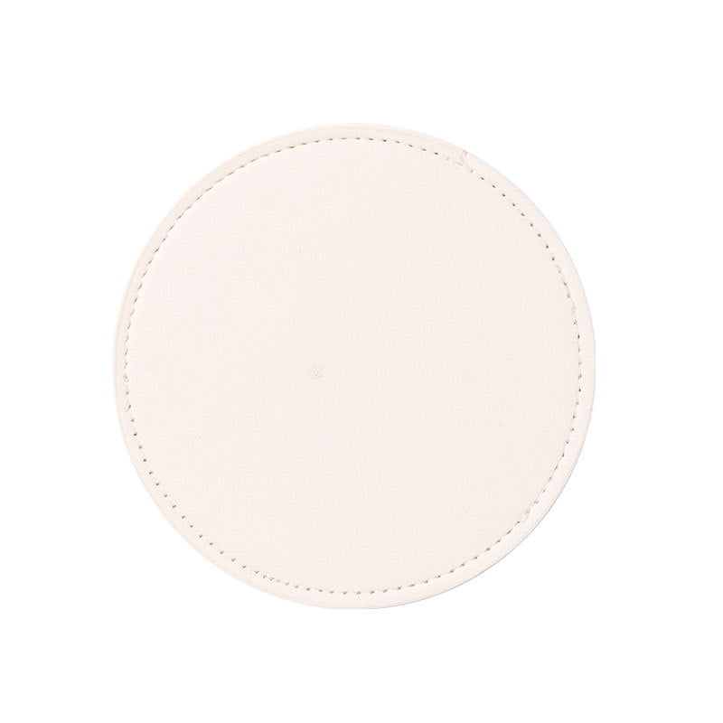 Xmhytop Juego De 4 Posavasos Redondos De Piel Suave Con Costura Decorativa, Ideal Para Tazas, Mesas De Madera Y Decoración Hogar, 4 Pulgadas, Blanco