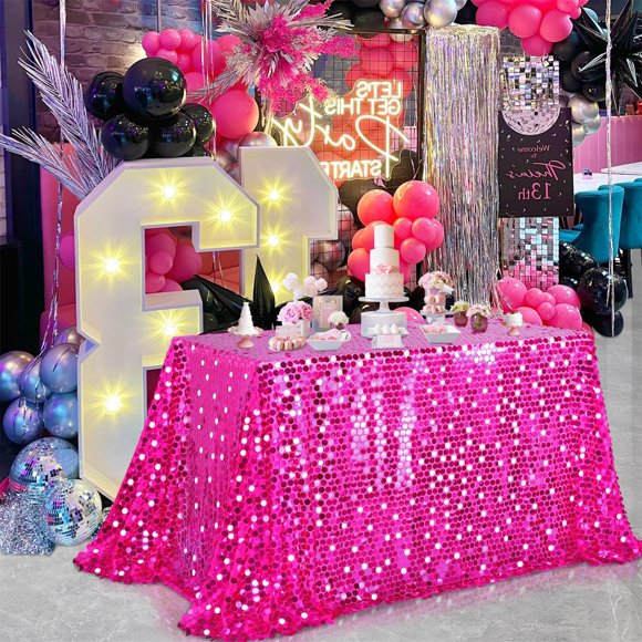 Mantel LuoluoHouse 269 cm x 127 cm Rosa Brillante con Lentejuelas