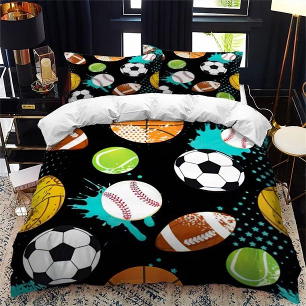 x2190 Bed SheetsSports Theme Boys Bedding Set Microfiber Football Comforter Cover for Kids Girls Teens Duvet Cover Hip Hop Graffiti Quilt Cover 3-Piece Bedding Set (1 Duvet Cover + 2 Pillow Shams) nj2