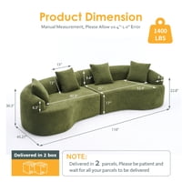 M&Ms - Curved Boneless Sofa,Compression Modular 110'' Sectional,Green High-Density,Couches Sleeper For Living Room Bedroom Apartment Lounge,Chenille