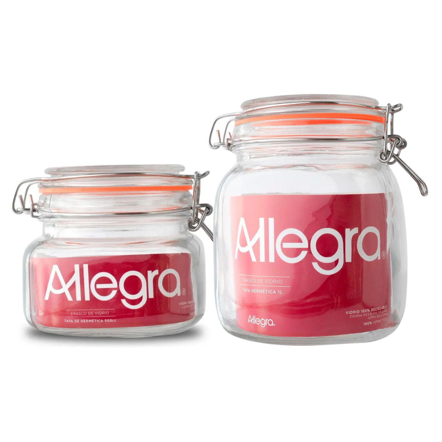 Set 2 Frascos Con Tapa Hermetica 500ml + 1000ml Allegra