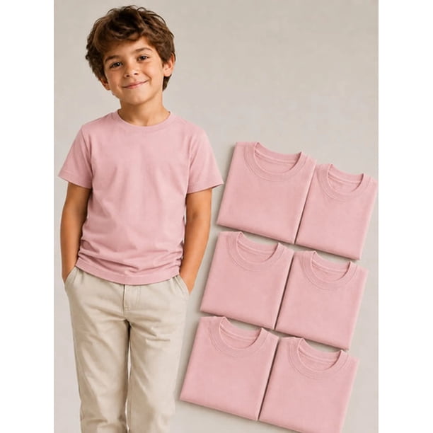 Pack 6 Poleras De Niños Cuello 100% Algodon Cuello Redondo Palo Rosa 8 Lisa
