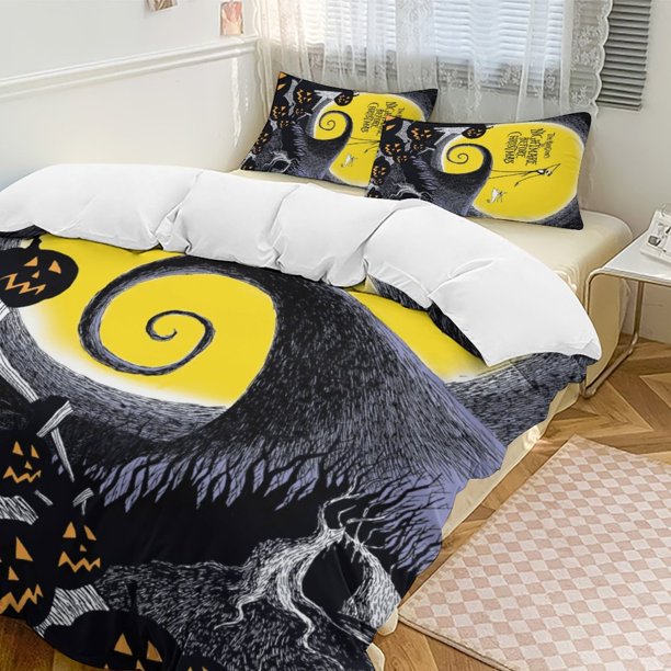 Yellow Moon Jack The Nightmare Before Christmas Comforter Set Soft 3 Pcs Twin Bedding Sets Thicken for All Season