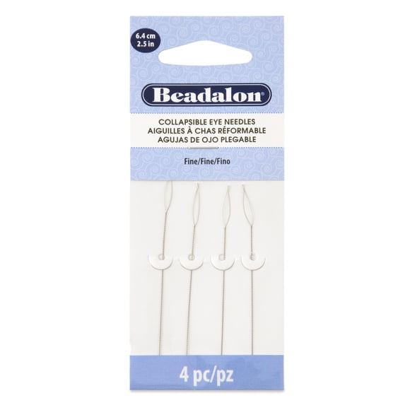 Needles Beadalon 700F-102, ojo plegable, 2,5 cm, fino, paquete de 4