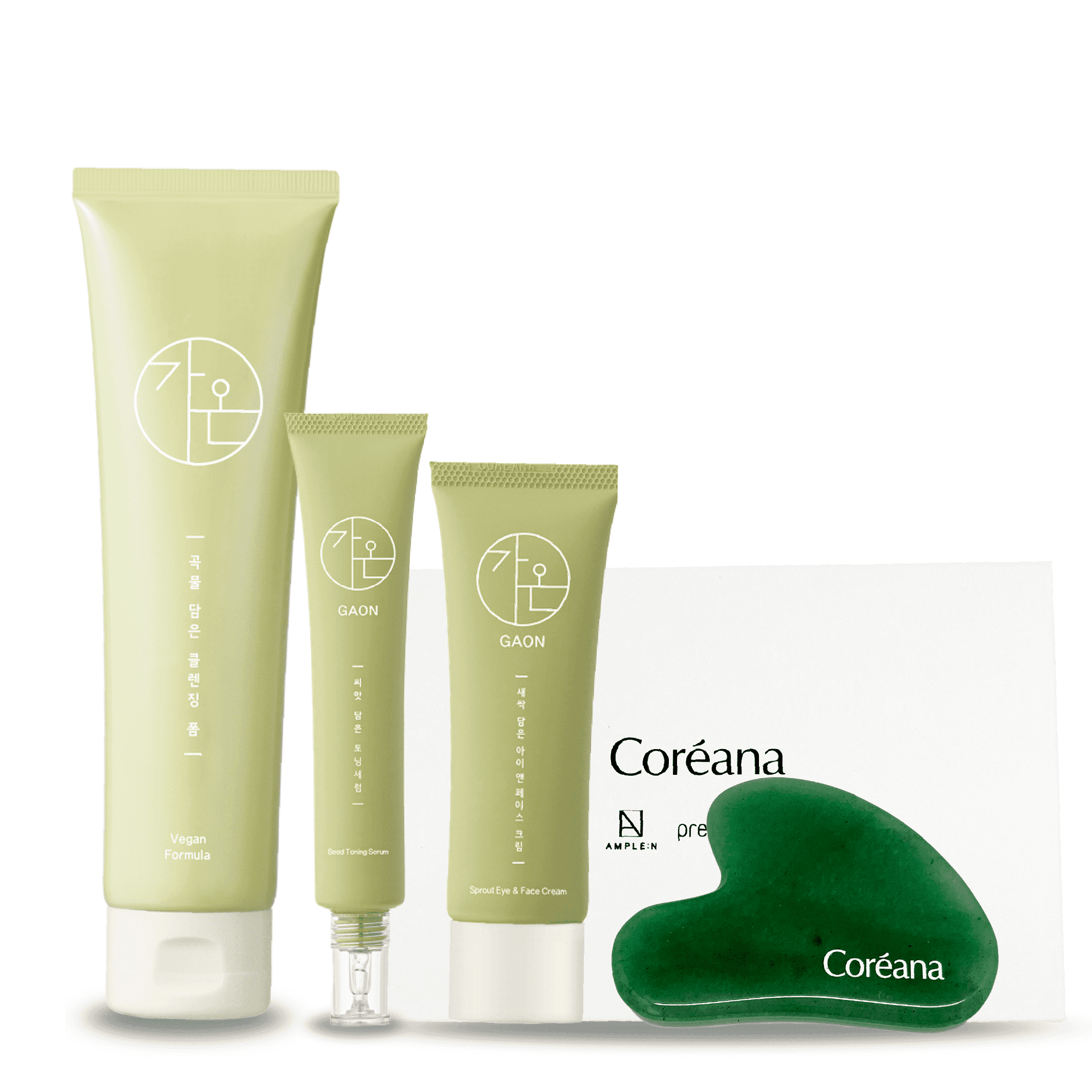 Pack Limpiador Gaon 100ml + Sérum Y Tónico 2-en-1 Gaon 50ml + Crema Hidratante Y Contorno De Ojos 2-en-1 Gaon 50ml+ Masajeador Facial De Jade