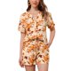 thumbnail image 1 of Conjuntos hawaianos para mujeres de regreso a clases 2026: 2 piezas, camisa con botones y pantalones cortos florales, atuendos casuales para vacaciones tropicales en la playa, talla S, beige y naranja, 1 of 5