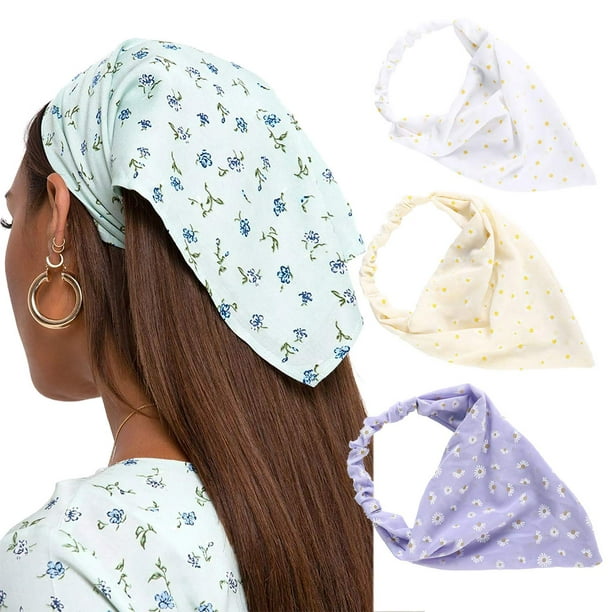 Pañuelo elástico floral para el cabello - 3 piezas, pañuelos florales con pinzas para el cabello, pañuelos para la cabeza para mujeres