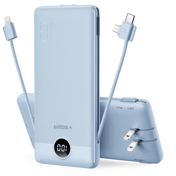 Cargador Portátil De 10000 Mah Con Cables Integrados Color Negro