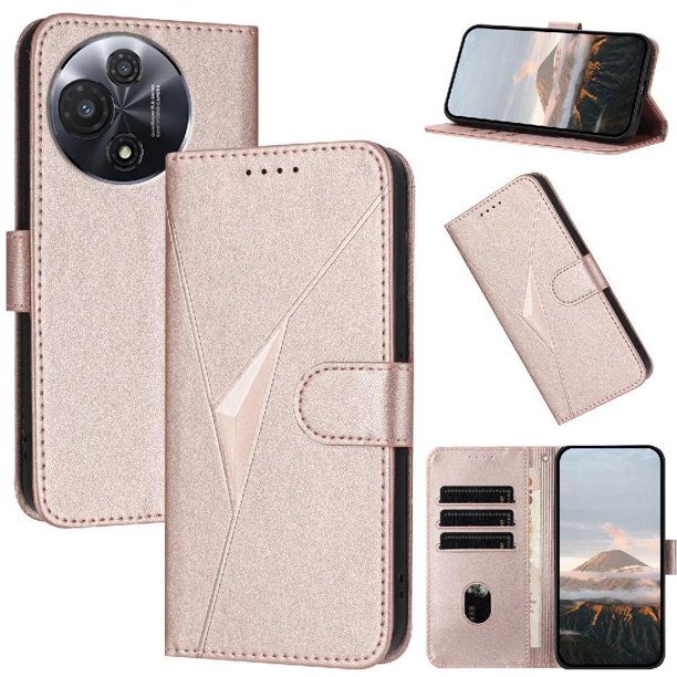 Funda Cartera Fibra de Carbono para TCL 60R con Soporte y Cierre Magnético Rosa