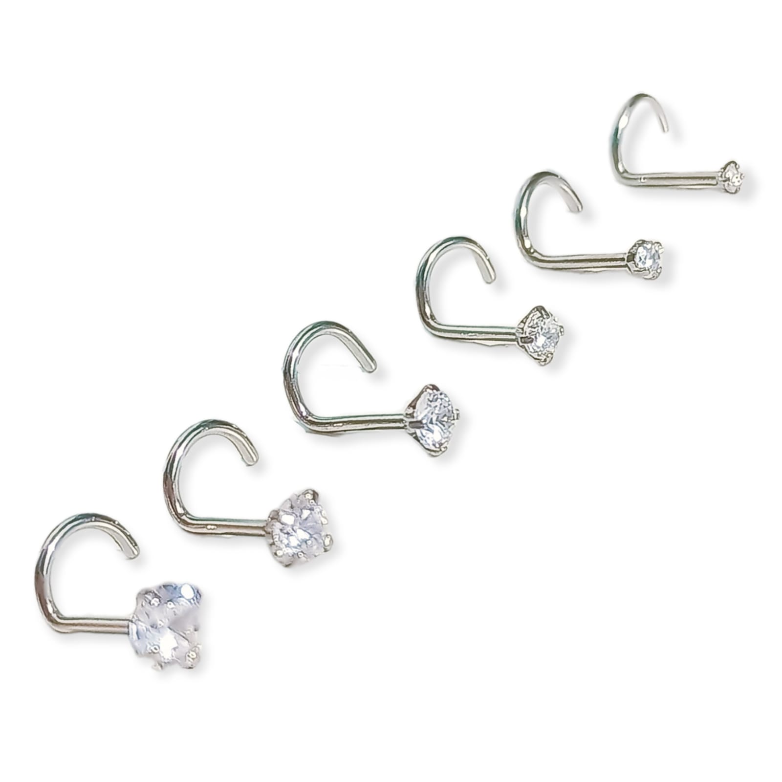 Elbauldejuma - Set De 6 Piercing Pack Nostril Punto De Luz Tipo S Plateado