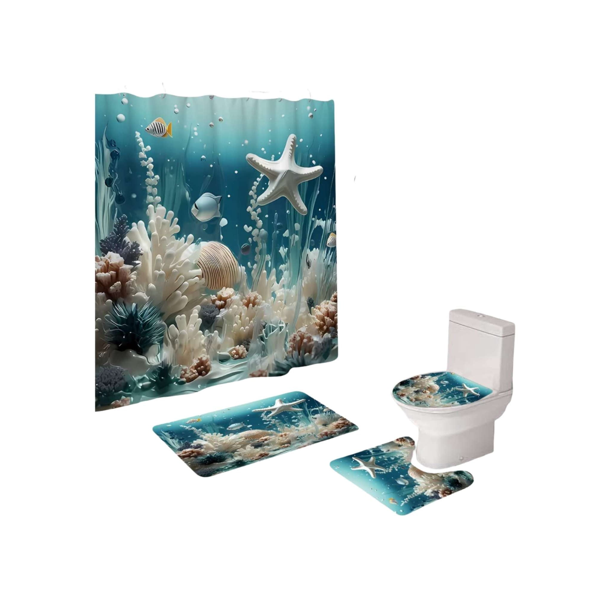 Mylhogar - Set De Baño 5 Piezas Cortina Mas Alfombras Mas Forro De Ducha